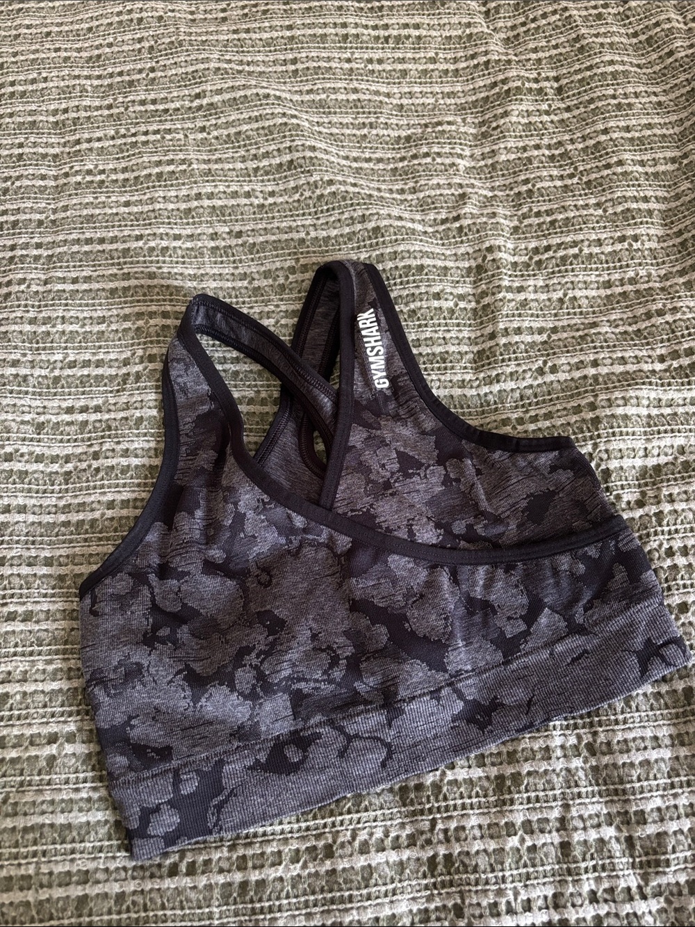 Gymshark Charcoal Camo Seamless Racerback Sports Bra